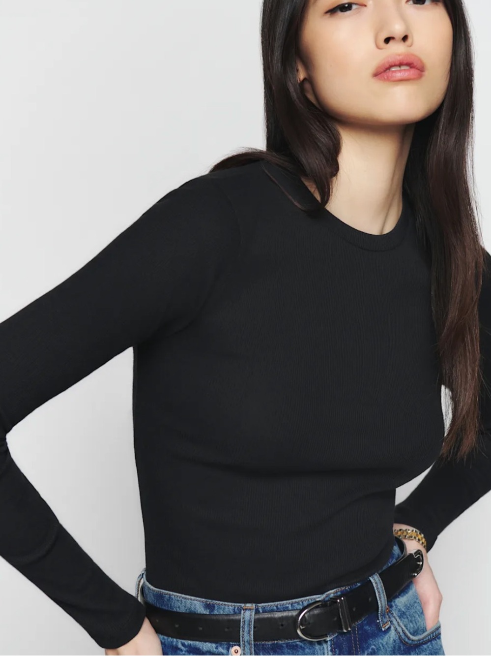 Reformation Black Davy Long Sleeve Ribbed Crewneck Shirt [NWT] [XS]